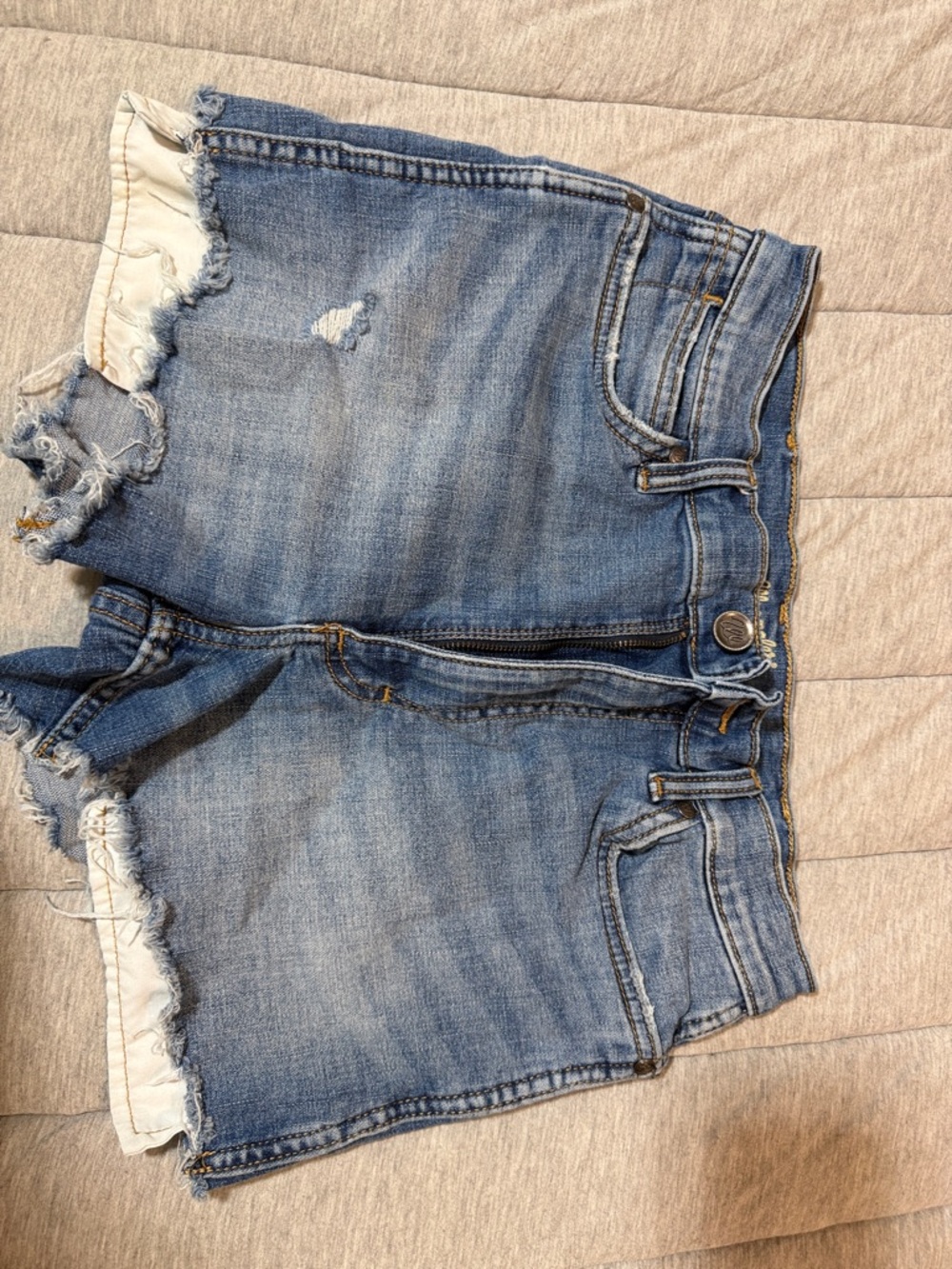 Wrangler Distressed Frayed Hem Jean Shorts - Blue